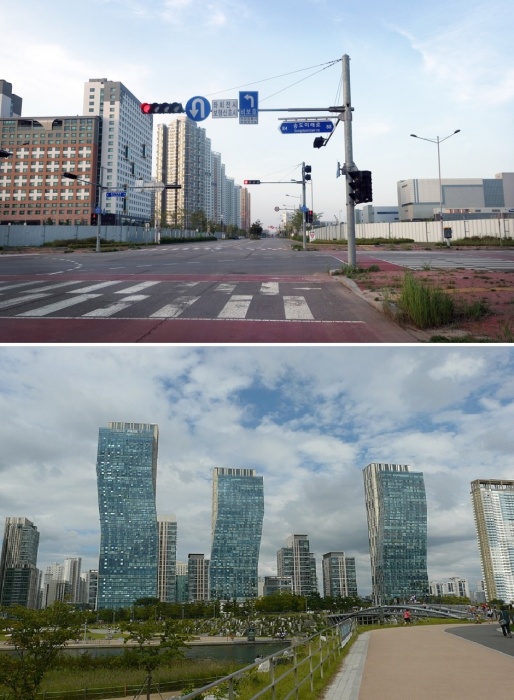 На улицах города будущего и общественных местах людей увидишь нечасто (Songdo IBD, Южная Корея).