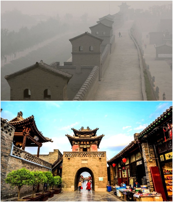 Процветающий городок Пинъяо, обнесенный внушительной крепостной стеной, сохранил исторические памятники, привлекающие туристов со всего мира (Китай).