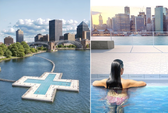 Очищенный до кристальной чистоты бассейн Plus Pool создает тесную связь с водными артериями Нью-Йорка. 