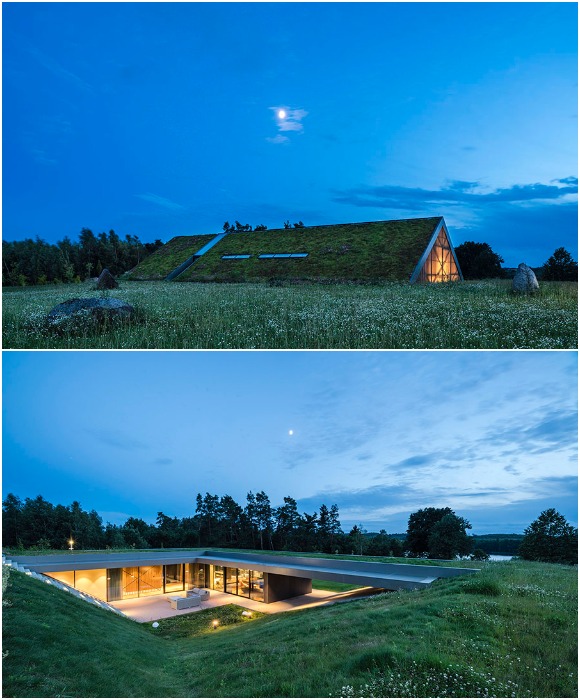 Форма и планировка сельского дома Green Line вдохновлены древней технологией создание «зеленых» крыш и амбарными строениями (Вармия, Польша).