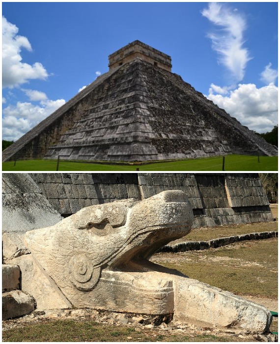 Храм в Чичен-Ица также посвящен главному божеству плодородия земли – пернатому змею Кетцалькоатлю (Мексика).