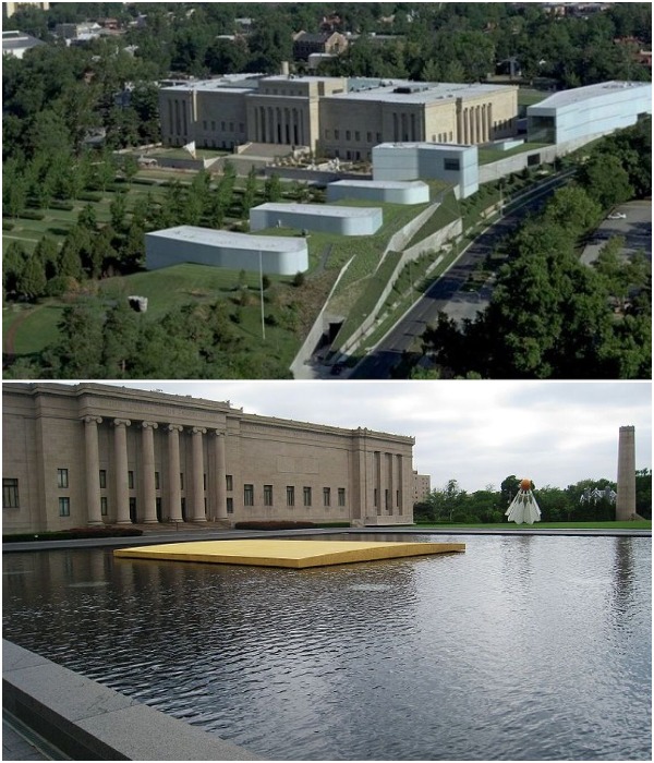 Для размещения быстро растущих коллекций The Nelson-Atkins Museum of Art было добавлено 4 масштабных павильона (Канзас-Сити, штат Миссури).
