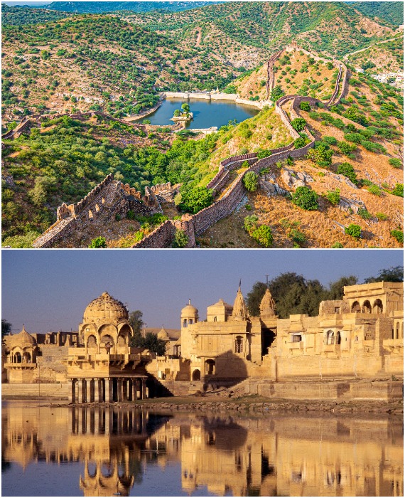 Рукотворный водоем наполняется с помощью старинной гидротехнической системы из озера, находящего в долине за 4 км от форта (Jaigarh Fort, Индия).