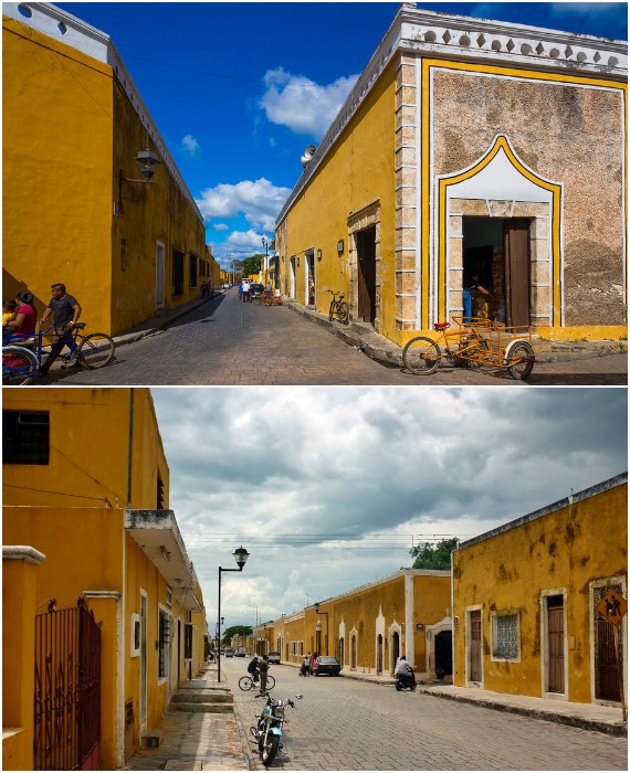 Все здания в городе окрашены в желтый цвет (Исамаль, Мексика).