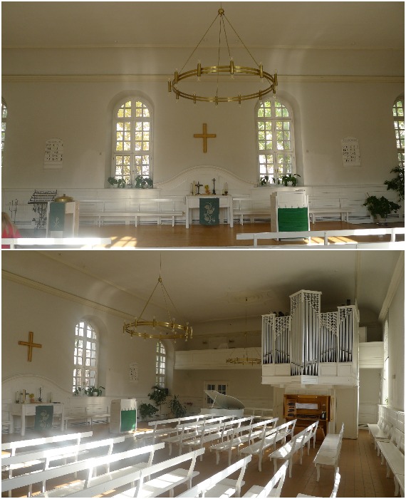 Интерьер главного молельного зала после реставрации 2005 г. (Сарептская кирха, Волгоград).