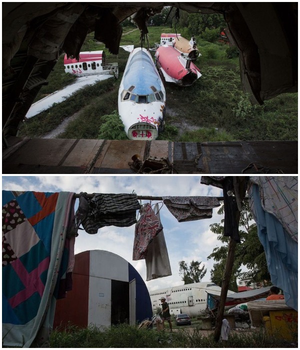 Теперь вместо процветающего бизнеса в некогда белокрылых гигантах живут бездомные и тусуются маргиналы (Бангкок, Таиланд).