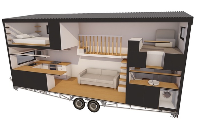 3D-макет дома на колесах, разработанного командой компании Kiwi Firm Build Tiny (Rourou Iti, Новая Зеландия). | Фото: buildtiny.co.nz.