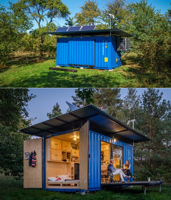 Экспериментальный контейнерный дом Gaia может стать прекрасным вариантом для дачи или отдыха в зоне лесного массива.