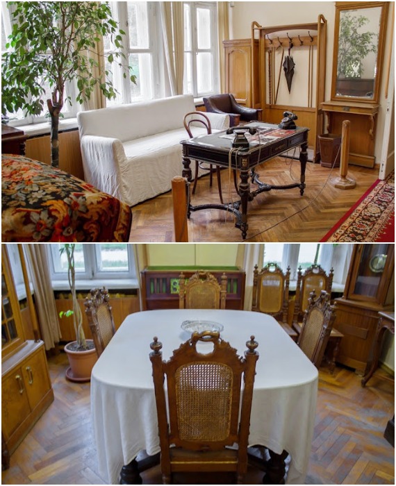 Прихожая и столовая в апартаментах Ленина в Кремле.