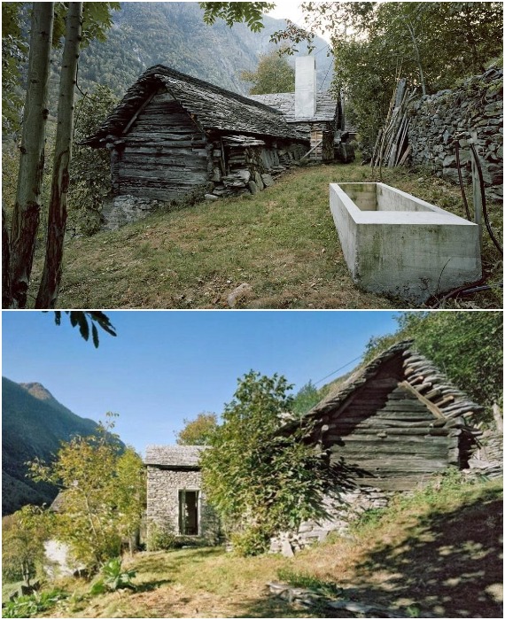 Старая горная лачуга сохранила первоначальный облик (Casa d'Estate, Швейцария).