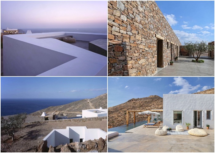 Замысловатые структуры летнего ансамбля, состоящего из двух резиденций, спрятанных на склоне холма (Syros Summer House, Греция).