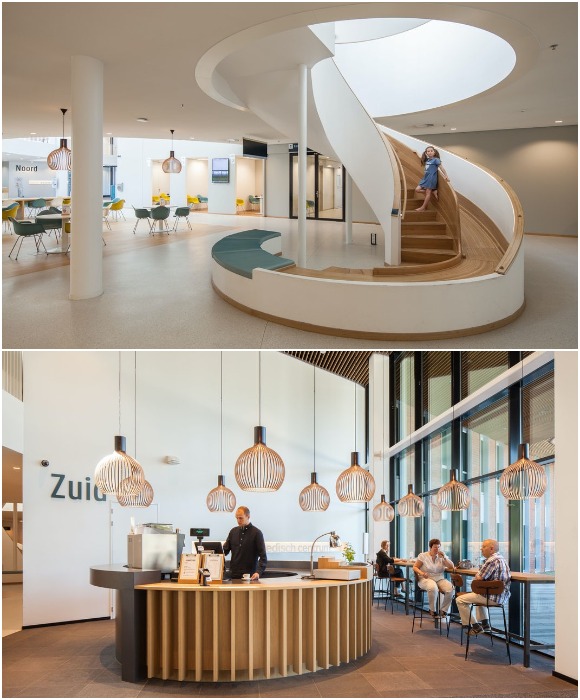 Внутреннее пространство Медицинского центра нацелено на то, чтобы пациенты могли отвлечься и не бояться идти к доктору или на процедуры (Zaans, Нидерланды). 