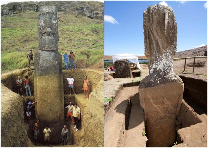 Моаи имеют не только причудливую голову, у некоторых есть огромные каменные тела, украшенные доисторическими рисунками (о. Пасхи, Чили).
