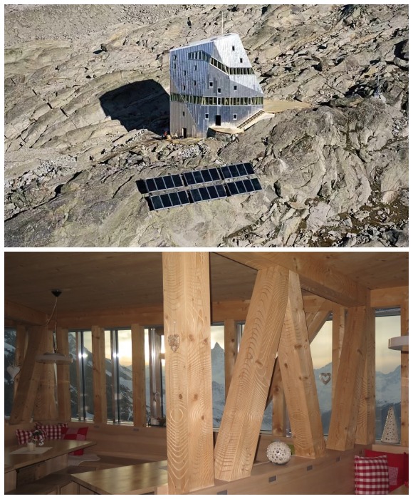 Самодостаточный горный отель может обеспечить своих постояльцев теплом и современным комфортом даже на высоте 2883 м (The Monte Rosa, Швейцария).