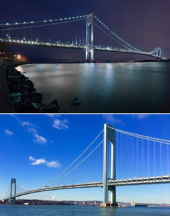 Впечатляющая подвесная переправа была разработана швейцарским инженером Отмаром Амманном, спроектировавшим несколько мостов для Нью-Йорка (Verrazzano-Narrows Bridge, США).