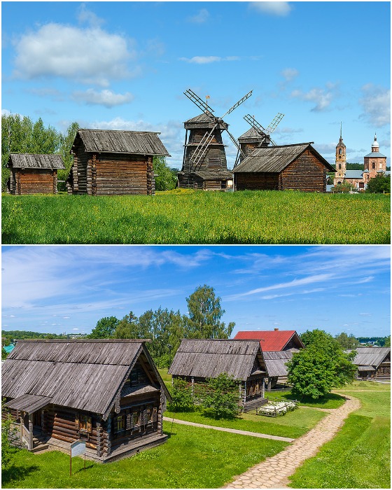На территории музея под открытым небом собраны образцы крестьянского жилого строительства среднерусской полосы (Суздаль, Владимирская область). 