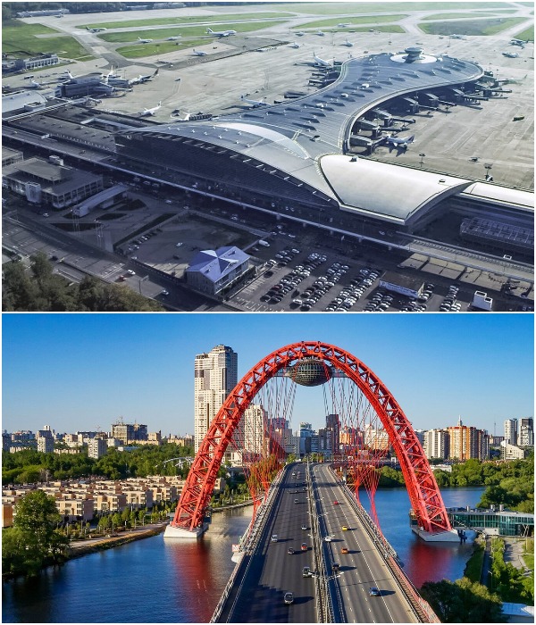 Аэровокзальный комплекс «Внуково-1» и один из самых красивых мостов Москвы – «Живописный», что в Серебряном бору (проекты Николая Шумакова).