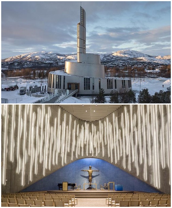 Главных храм Заполярья Норвегии может принять до 350 прихожан (Northern Lights Cathedral, Алта).