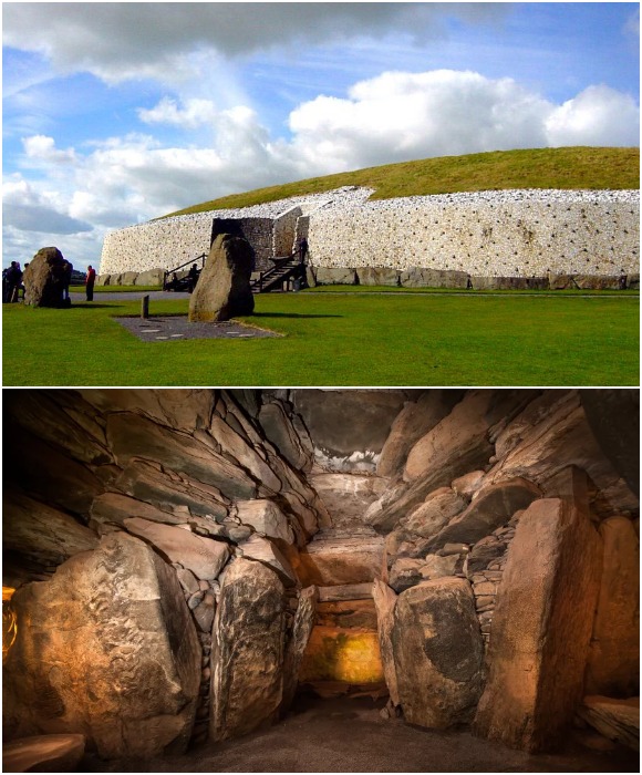 В период зимнего солнцестояния центральная камера гробницы ярко освещена солнечными лучами (Ньюгрейндж, Ирландия).