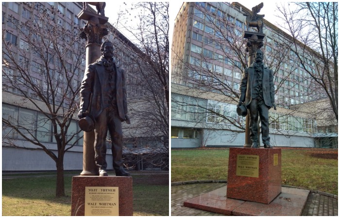 Памятник Уолту Уитмену – американскому поэту, установленный возле Гуманитарного корпуса МГУ. 
