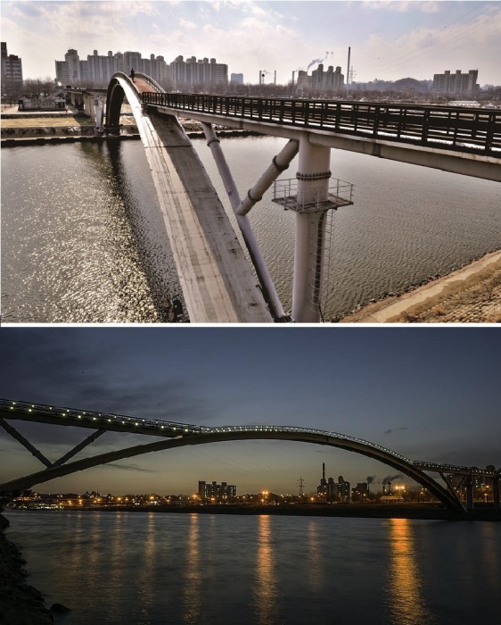 Peace Bridge – инновационная пешеходная переправа, связывающая Сеул с островом Сонюй, гармонично вписалась в окружающую среду (Южная Корея).