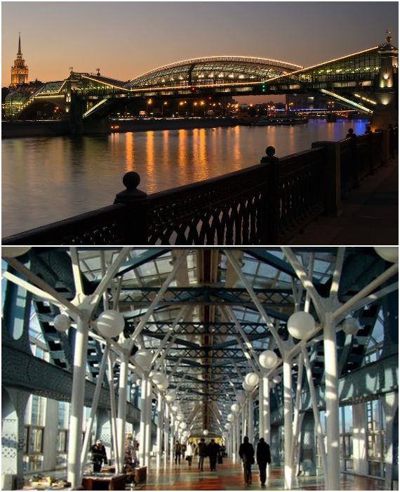 Пешеходный мост Богдана Хмельницкого выступает в роли культурного пространства, где поводятся выставки и различные мероприятия (Москва).