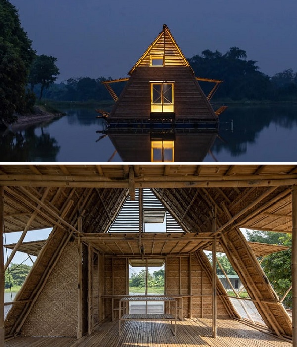Плавучий бамбуковый дом – полноценное жилище способное адаптироваться к штормам и наводнениям (Вьетнам). 