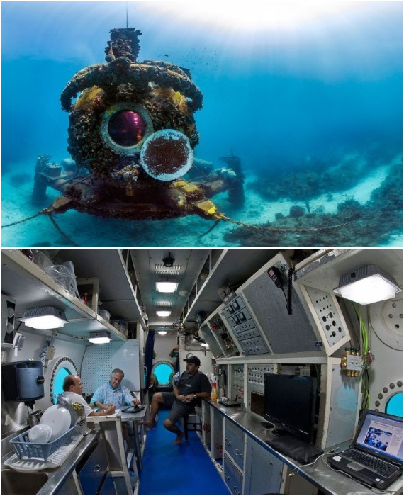 Подводная научная станция Aquarius – это мобильный объект, в котором с комфортом может жить до 6 исследователей морских глубин (Флорида, США). 