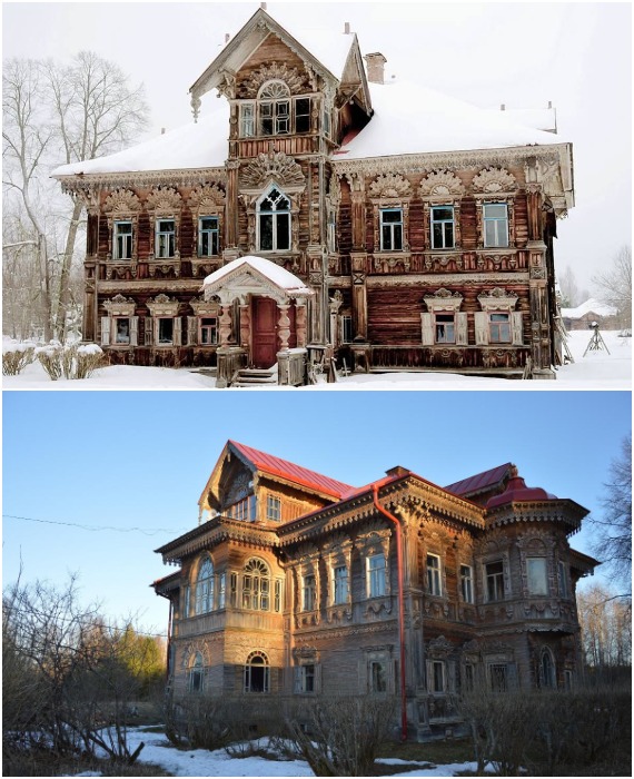 Аутентичный дом-терем в деревне Погорелово поражает причудливостью форм и богатством декора (Костромская область). 