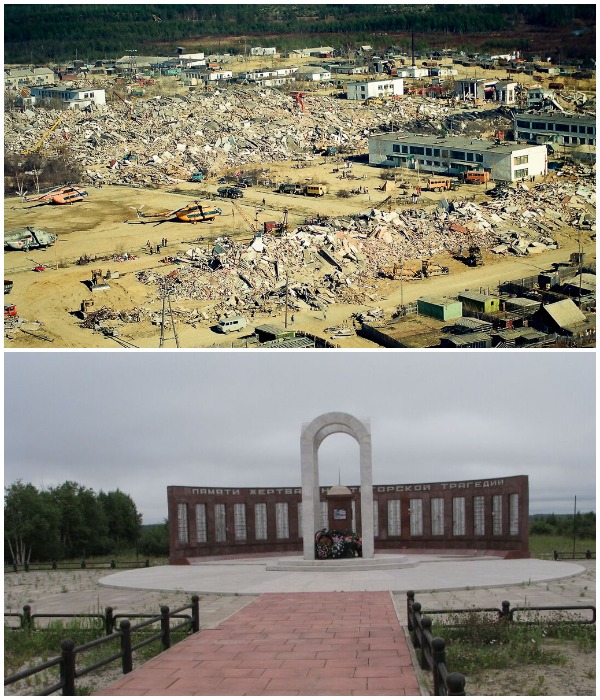 Землетрясение оставило лишь разруху, оборвав жизни более половины жителей поселка (Мемориал в Нефтегорске).