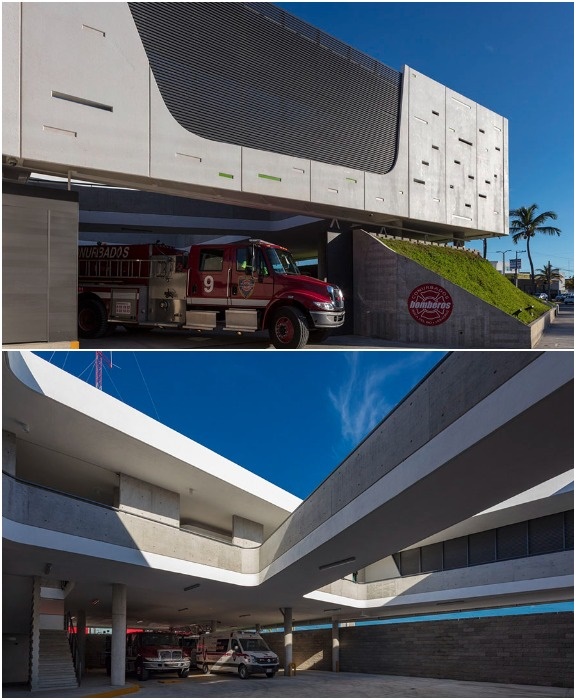 Неправильной формы здание пожарной части BOCA полностью подчиняется правильной организации внутреннего пространства (Бока дель Рио, Мексика).
