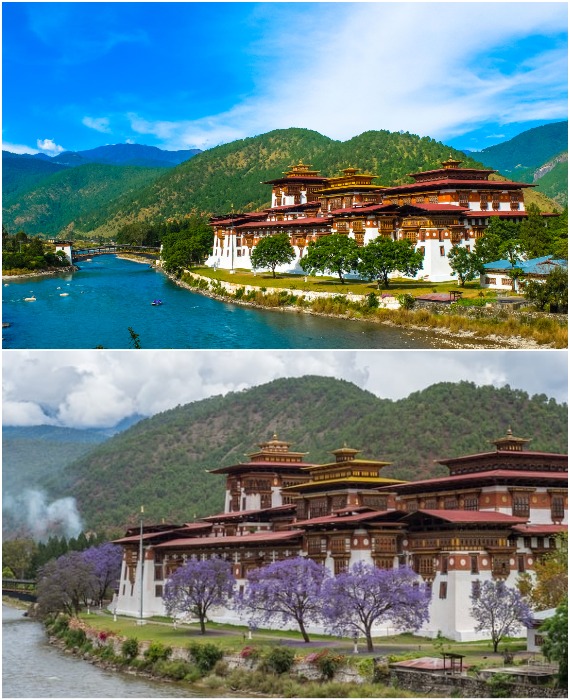 Несколько веков подряд монастырь выполнял функцию крепости и администрации (Пунакха-дзонг, Бутан).