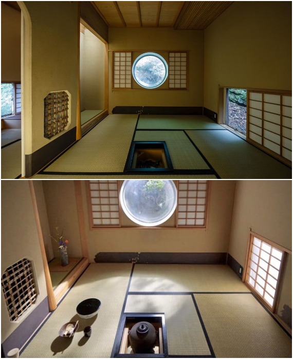 Колоритная чайная комната, в которой лично Кисё Курокава организовывал чайные церемонии (Capsule House-K, Япония).