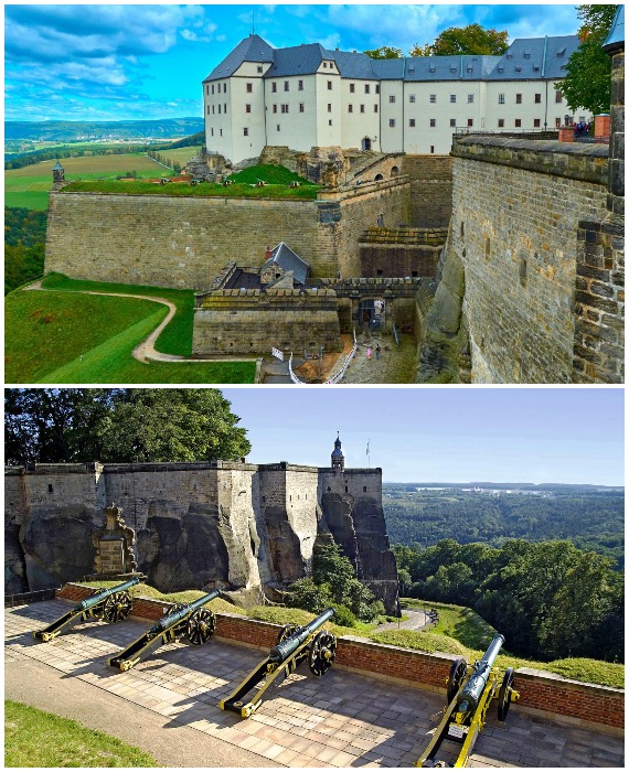 С внушительных стен крепость Кёнигштайн открывается захватывающий вид на окрестности.