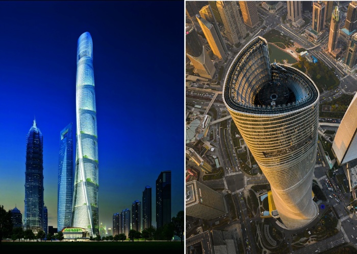 Небоскреб Shanghai Tower – высочайшее сооружение скрученной формы (Шанхай, Китай). 