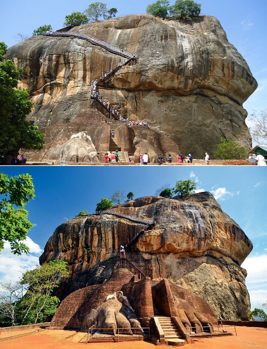 Чтобы добраться до вершины Львиной скалы, придется преодолеть 1,2 тыс. ступеней и пройти мимо гигантских когтистых лап (Сигирия, Шри-Ланка).