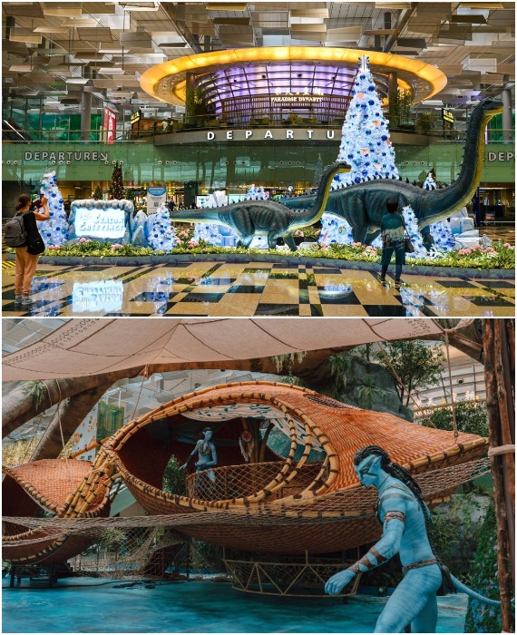 В ожидании своего рейса гости и жители Сингапура могут погрузиться в доисторический парк динозавров или попасть на сюрреалистичную планету (Jewel Changi).