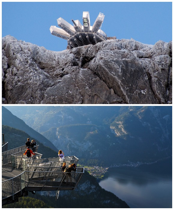 Площадка «Пять пальцев» зависла на высоте 400 метров над Гальштатским озером (Австрия).