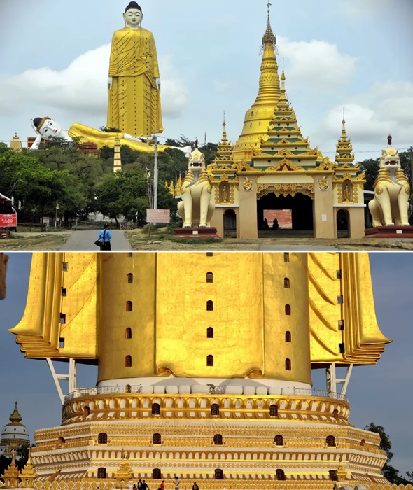 Внутри статуй паломники и туристы узнают о жизни Будды (Мьянма).