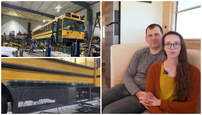 Джош и Эмили из Южной Дакоты потратили 80 тыс. долларов и 2 года на то, чтобы старый школьный автобус превратить в уютный дом на колесах (Aurora the Adventure Bus, США).
