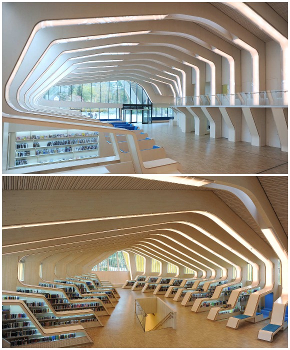 Выразительные арки объединили структуру, техническую инфраструктуру и функциональность в эффектный архитектурный объект (Vennesla Library and Culture House, Вест-Агдер).