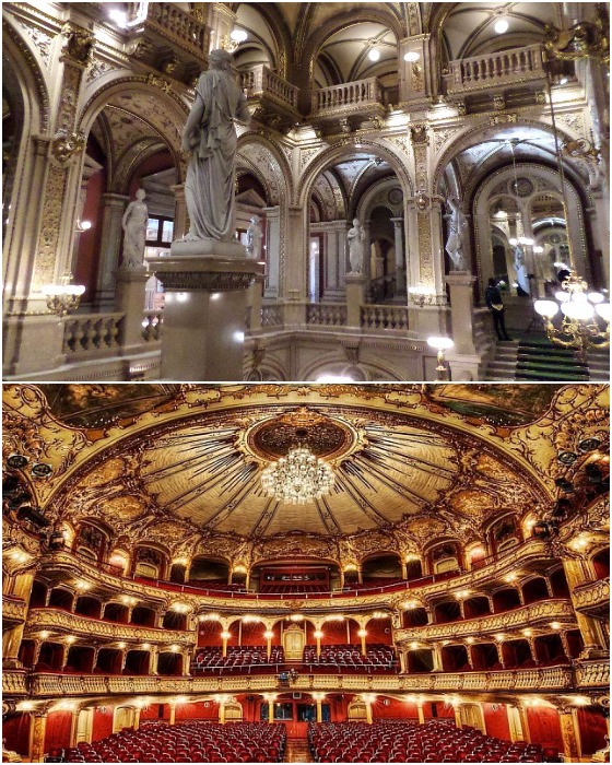 Более чем впечатляющее оформление фойе главной лестницы и зрительного зала (Венская государственная опера, Австрия). 