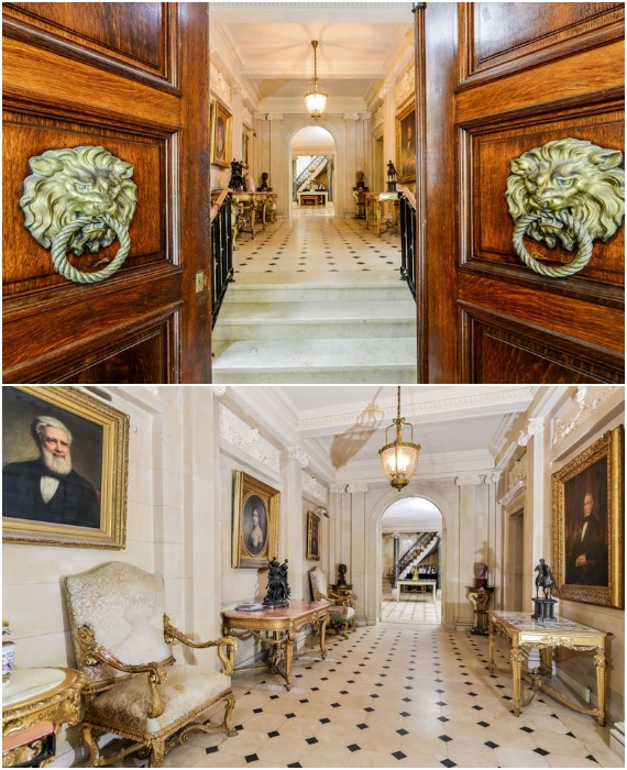 Величественные парадные двери приведут в мраморный коридор, превращенный в картинную галерею (Вилла Гарольда Брауна, Род-Айленд).