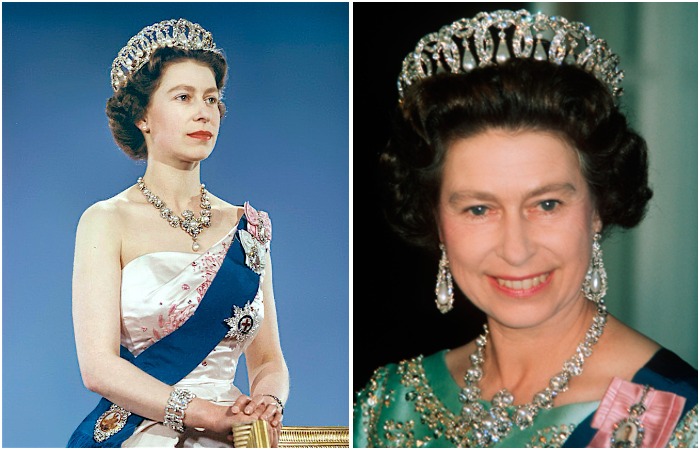 Королева Елизавета II во владимирской тиаре выглядела во все времена роскошно.