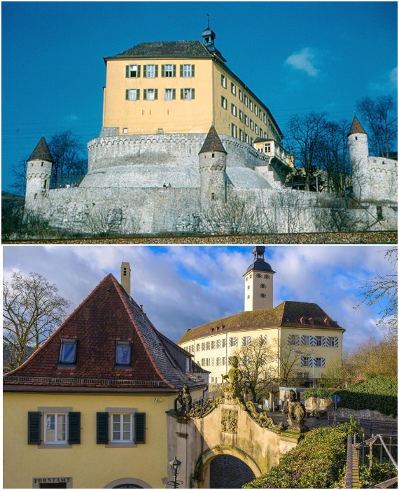 От средневекового рыцарского замка остались лишь оборонительные структуры (замок Хорнек, Германия).