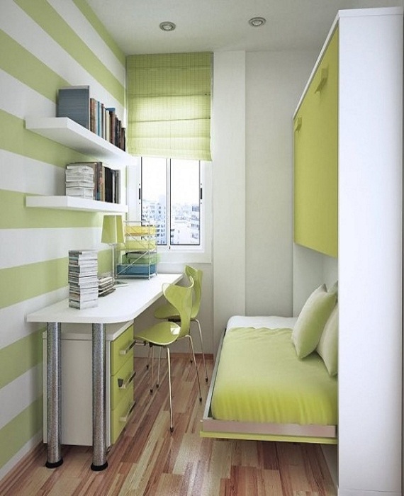 Кровать, которую можно спрятать за ненадобностью в шкаф – идеальный вариант для маленьких комнат. | Фото: intaer.ru.