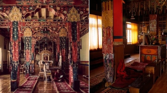 В монастыре сохранились особенные комнаты, где хранятся древние реликвии, а стены украшены яркими фресками (Key Gompa, Индия).