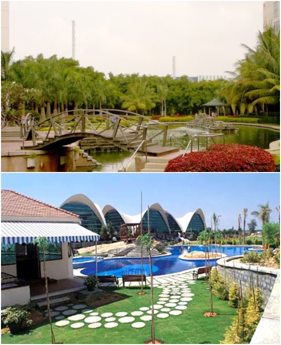 Кампус Infosys может похвастаться прогулочными зонами, парками, бассейном и спорткомплексом для своих сотрудников (Бангалор, Индия).