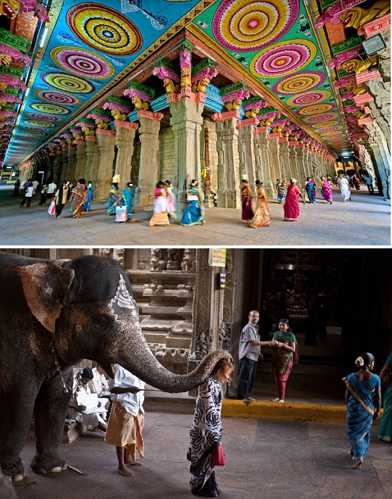 В сутки удивительной красоты храм посещает до 20 тыс. туристов и паломников, количество которых увеличивается в праздничные дни (Madurai Meenakshi Temple, Индия). 