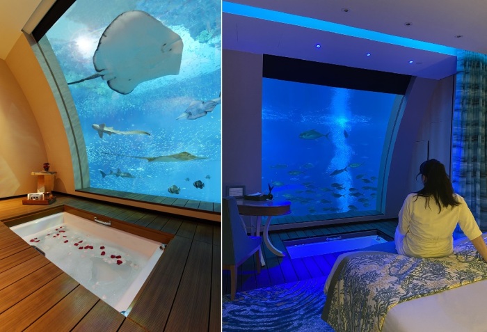 К услугам посетителей Resort World Sentosa гигантский аквариум, подводный ресторан и 11 двухуровневых подводных номеров (Сингапур).